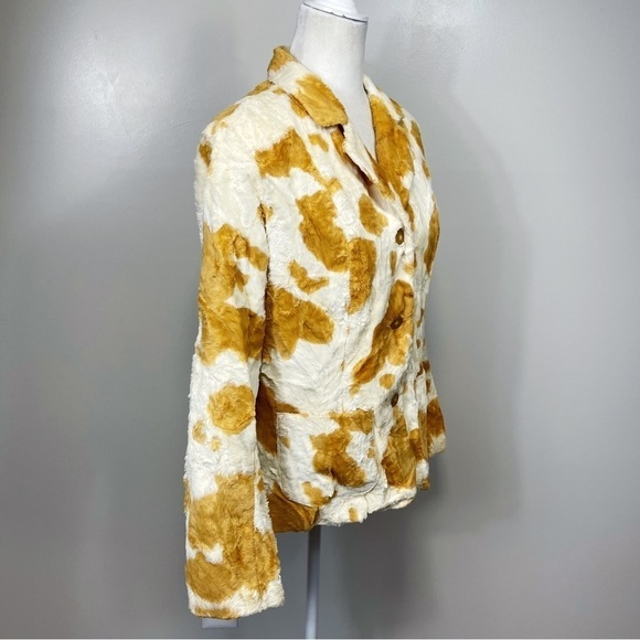 FREE WEAR by JOHNATHON HOENSCHEIDT Tan & Cream Faux Fur Blazer Jacket - MEDIUM - Picture 8 of 11